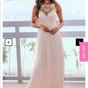 Beige Pleated Maxi Dress with Embroidered Top- XL